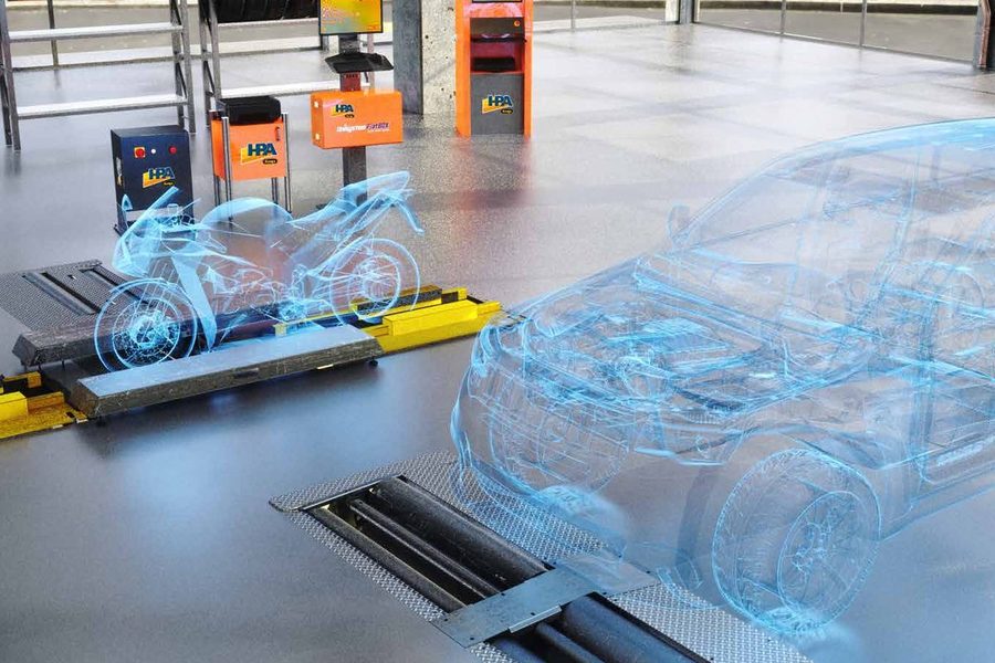 Linea di revisione a piano carico con banco prova freni e provagiochi incassati nel pavimento